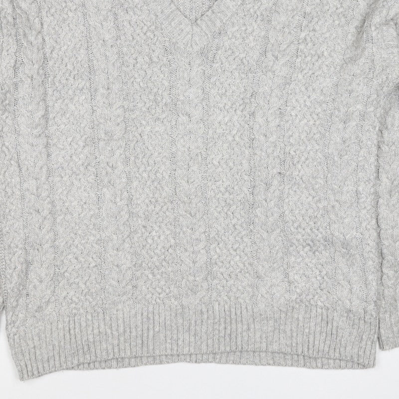 Marks and Spencer Women Grey M Cable Knit V-Neck Pullover Jumper