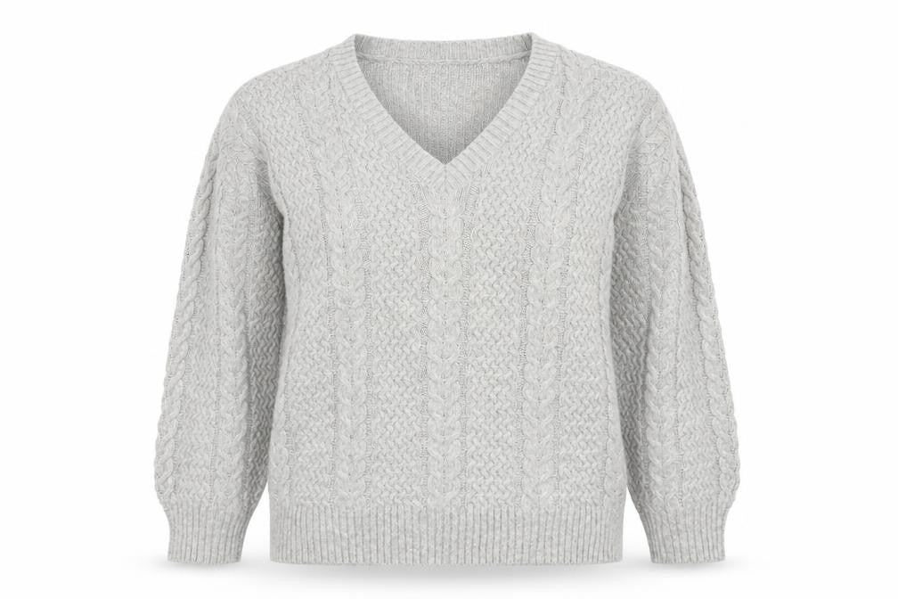 Marks and Spencer Women Grey M Cable Knit V-Neck Pullover Jumper