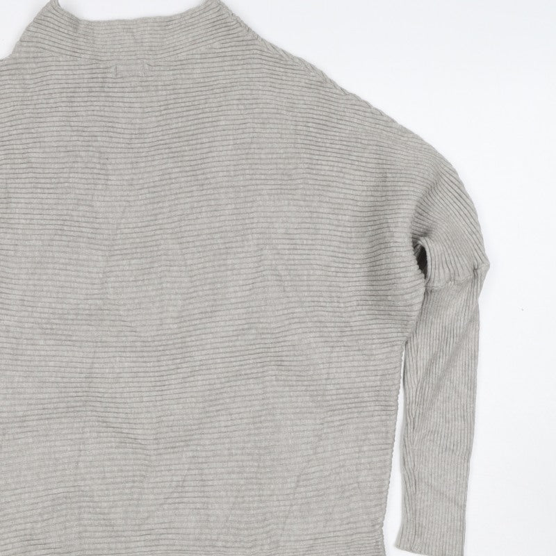 River Island Women Grey S Ribbed Mock Neck Dolman Sleeve Jumper