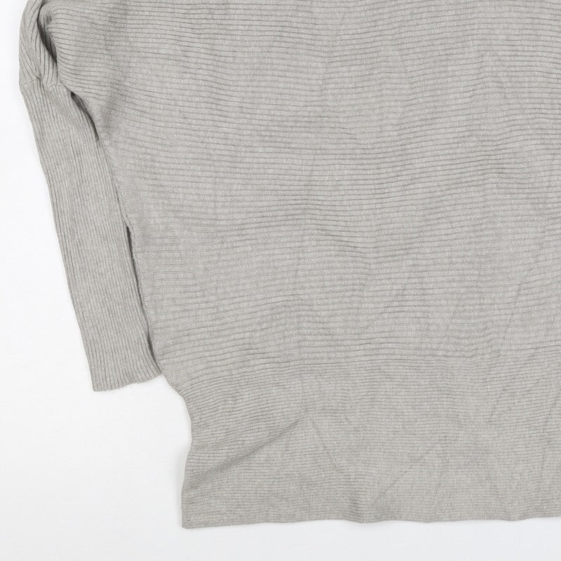 River Island Women Grey S Ribbed Mock Neck Dolman Sleeve Jumper