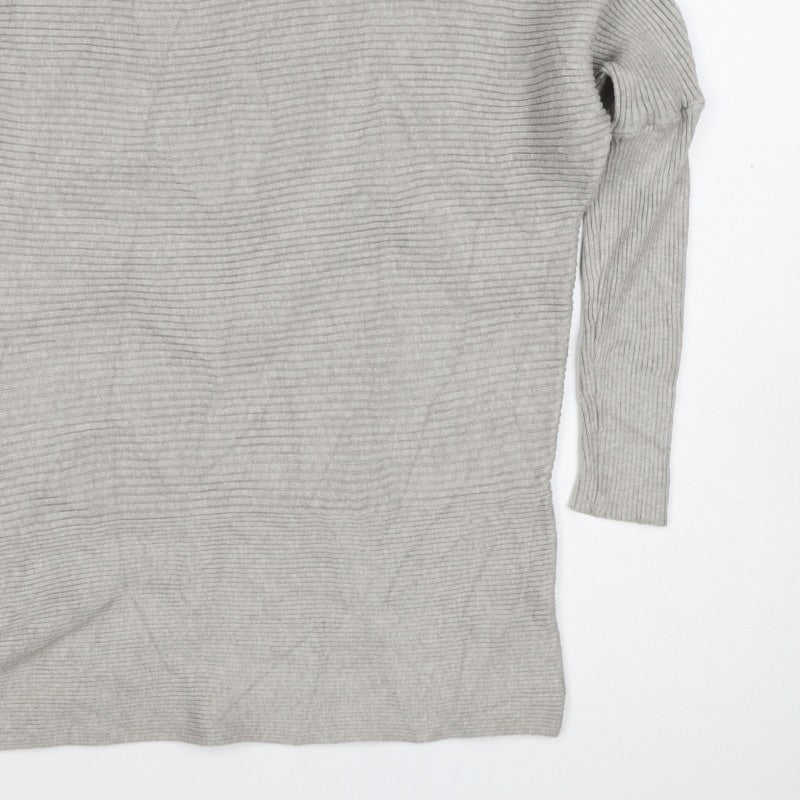 River Island Women Grey S Ribbed Mock Neck Dolman Sleeve Jumper
