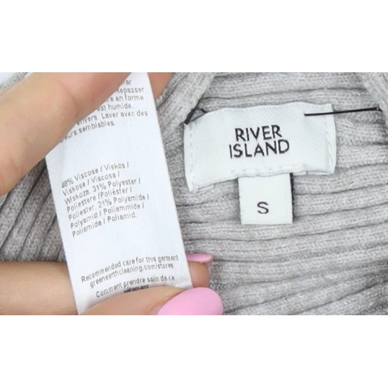 River Island Women Grey S Ribbed Mock Neck Dolman Sleeve Jumper