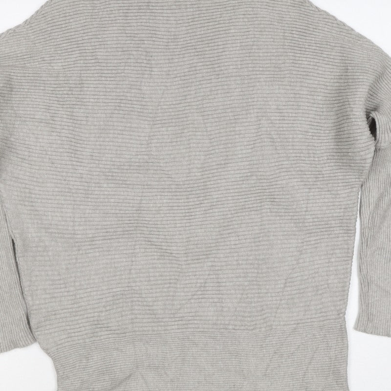 River Island Women Grey S Ribbed Mock Neck Dolman Sleeve Jumper