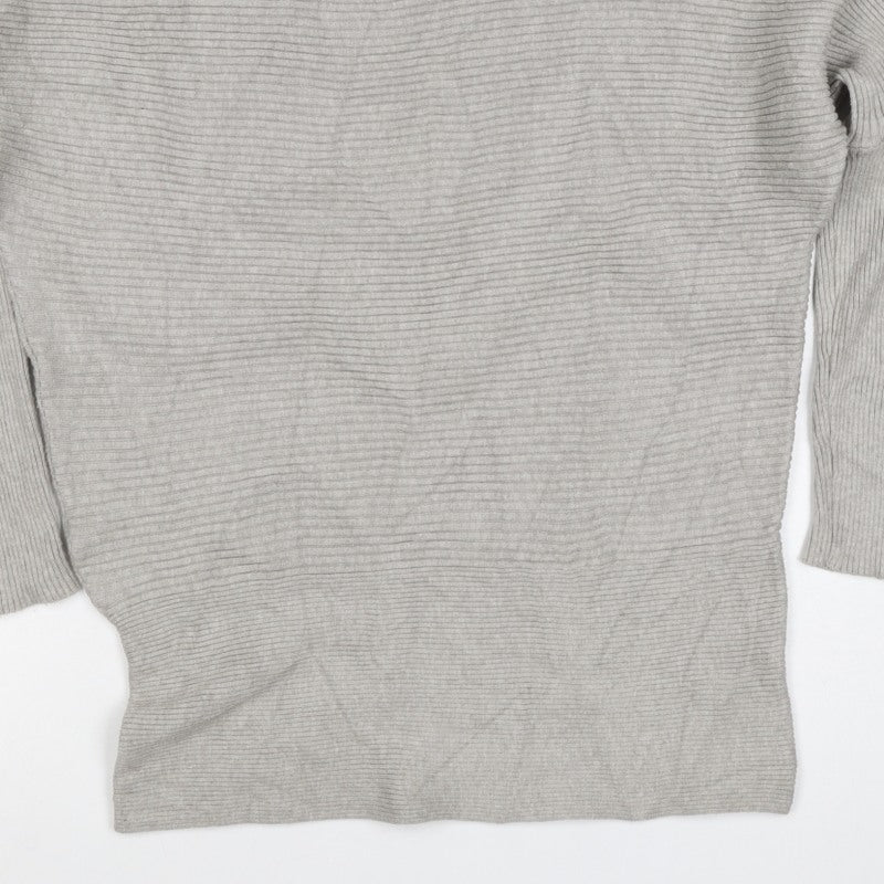 River Island Women Grey S Ribbed Mock Neck Dolman Sleeve Jumper
