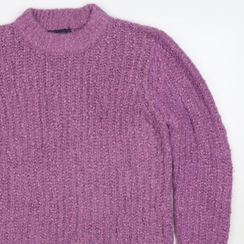 M&S Collection Women Purple Size 14 Chunky Knit Mock Neck Jumper