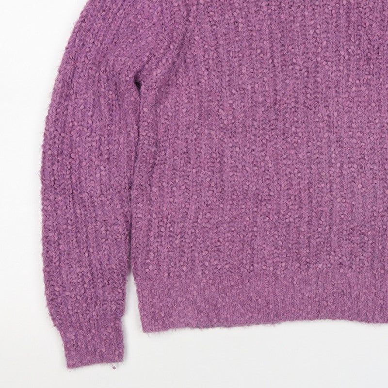 M&S Collection Women Purple Size 14 Chunky Knit Mock Neck Jumper