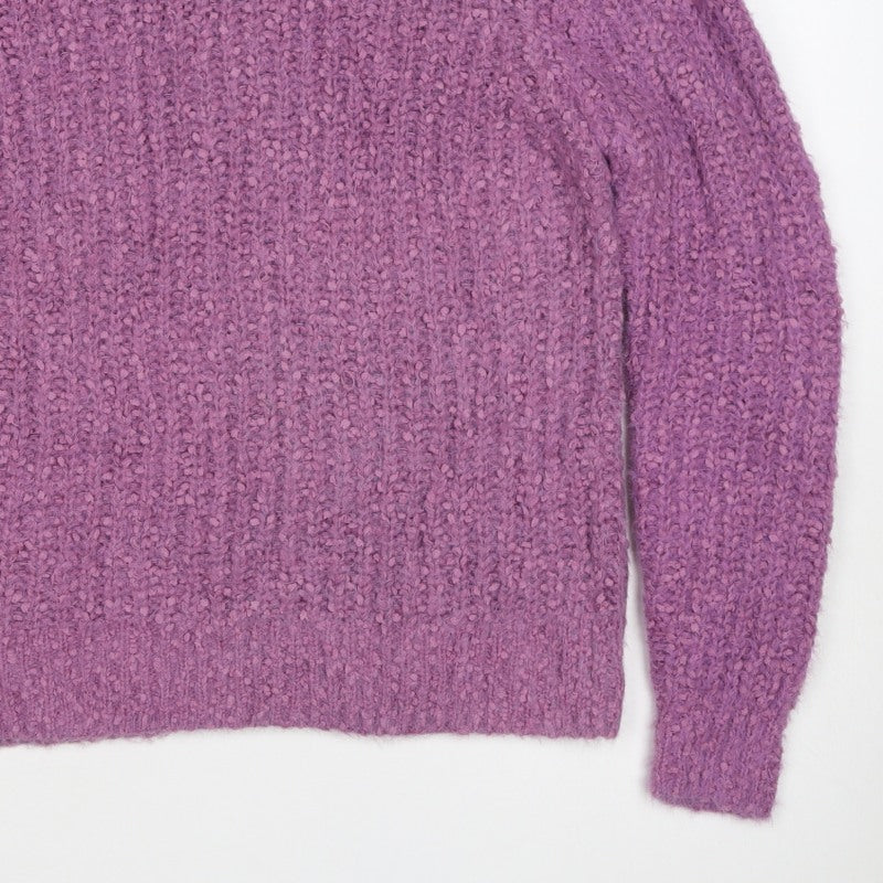 M&S Collection Women Purple Size 14 Chunky Knit Mock Neck Jumper
