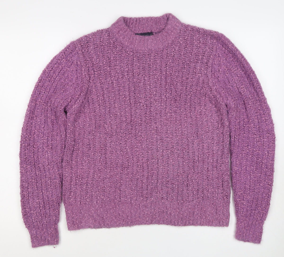 M&S Collection Women Purple Size 14 Chunky Knit Mock Neck Jumper