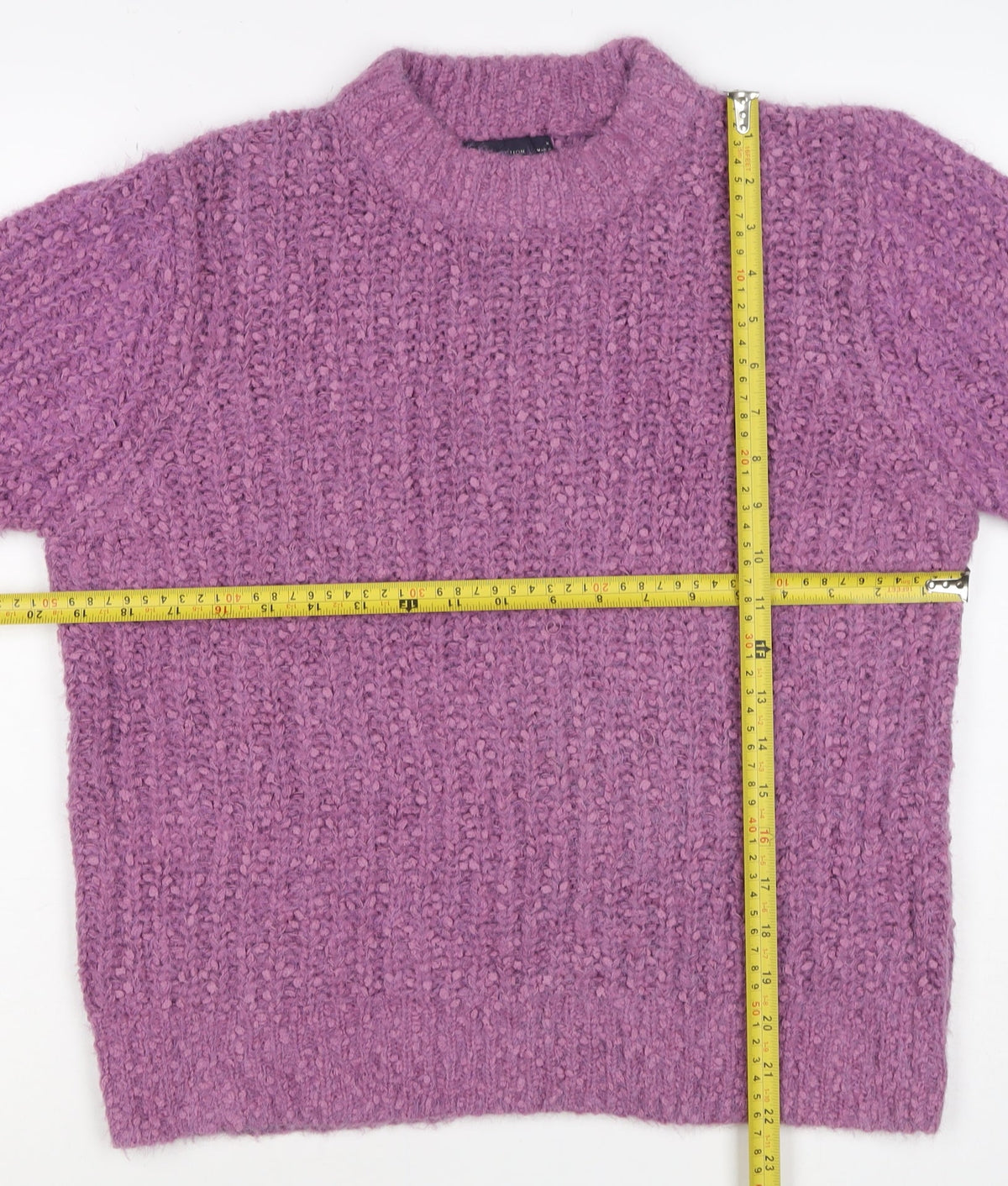 M&S Collection Women Purple Size 14 Chunky Knit Mock Neck Jumper