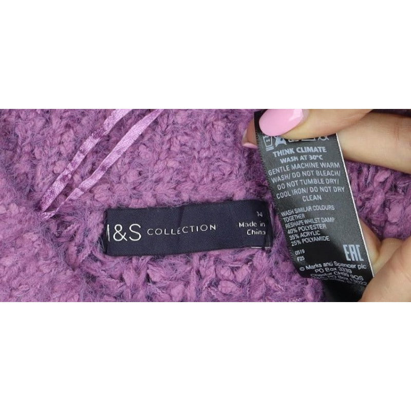 M&S Collection Women Purple Size 14 Chunky Knit Mock Neck Jumper