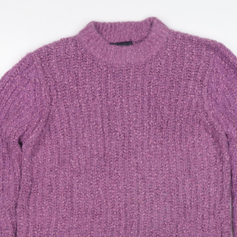 M&S Collection Women Purple Size 14 Chunky Knit Mock Neck Jumper