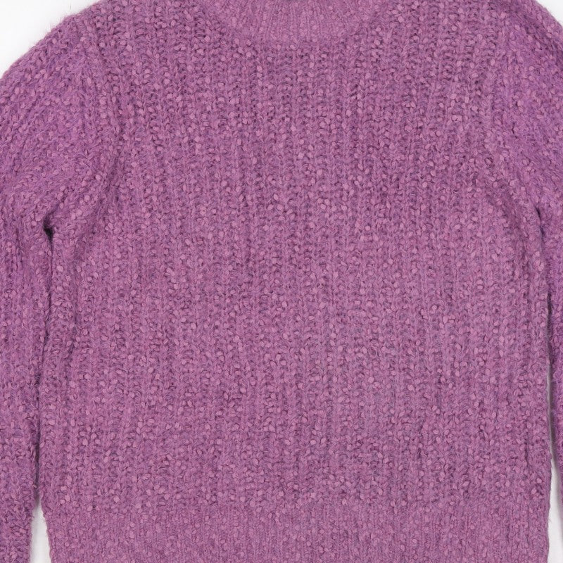 M&S Collection Women Purple Size 14 Chunky Knit Mock Neck Jumper