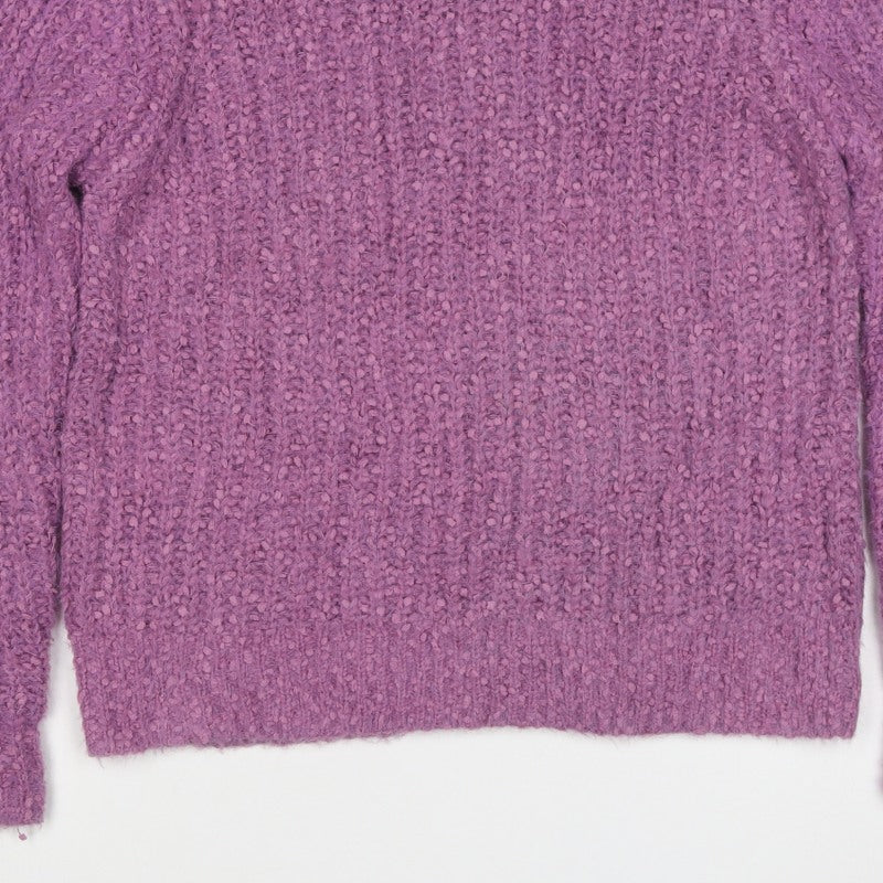 M&S Collection Women Purple Size 14 Chunky Knit Mock Neck Jumper