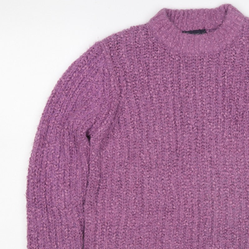 M&S Collection Women Purple Size 14 Chunky Knit Mock Neck Jumper