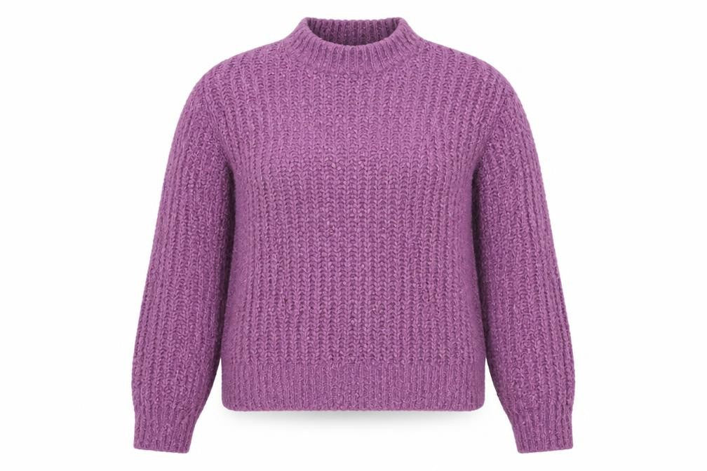 M&S Collection Women Purple Size 14 Chunky Knit Mock Neck Jumper