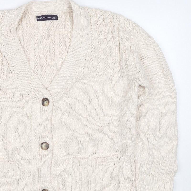 Marks & Spencer Women Ivory M Cable Knit Button Cardigan
