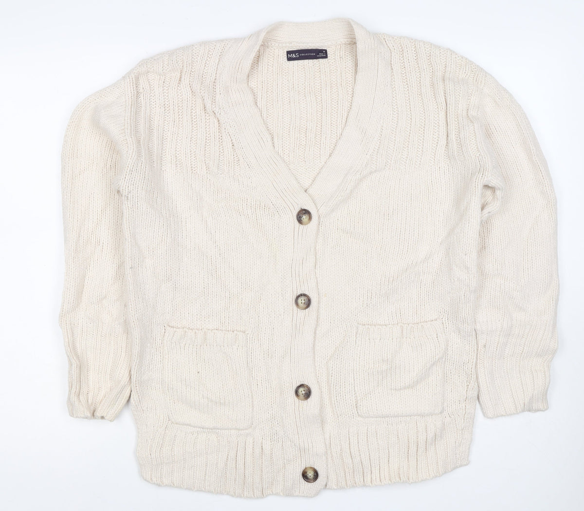 Marks & Spencer Women Ivory M Cable Knit Button Cardigan