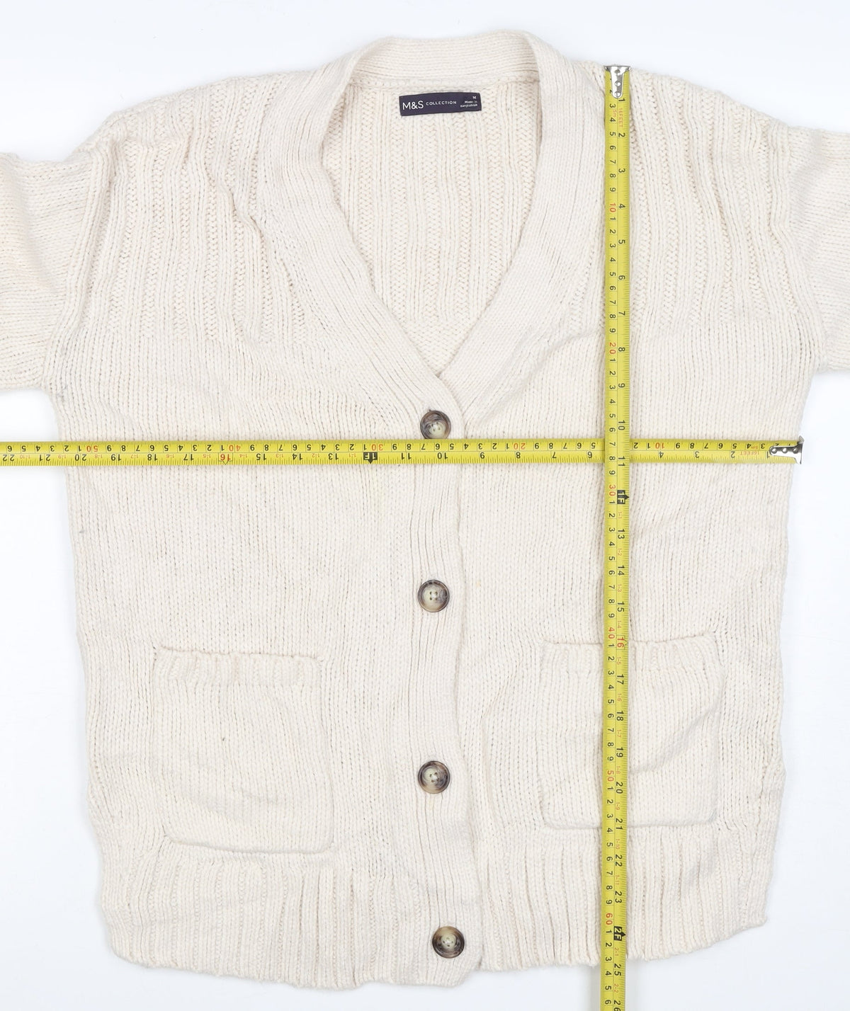 Marks & Spencer Women Ivory M Cable Knit Button Cardigan
