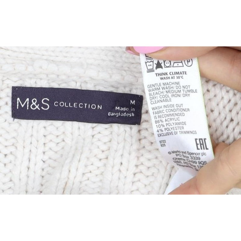 Marks & Spencer Women Ivory M Cable Knit Button Cardigan