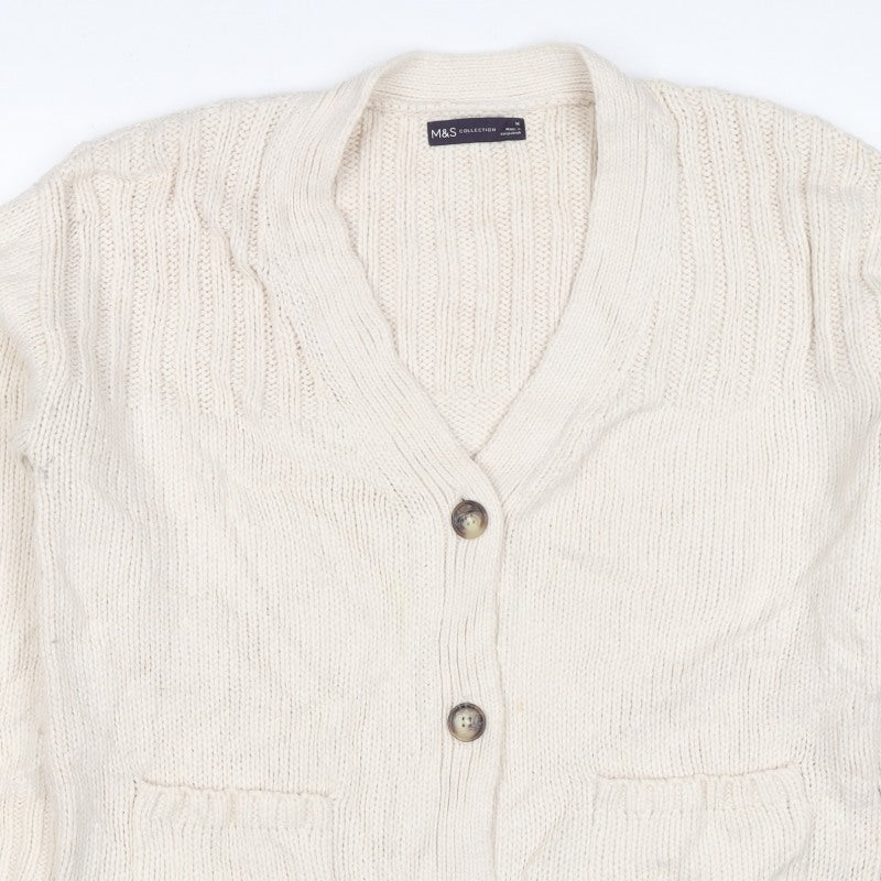 Marks & Spencer Women Ivory M Cable Knit Button Cardigan