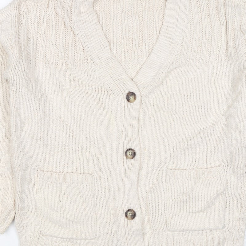Marks & Spencer Women Ivory M Cable Knit Button Cardigan