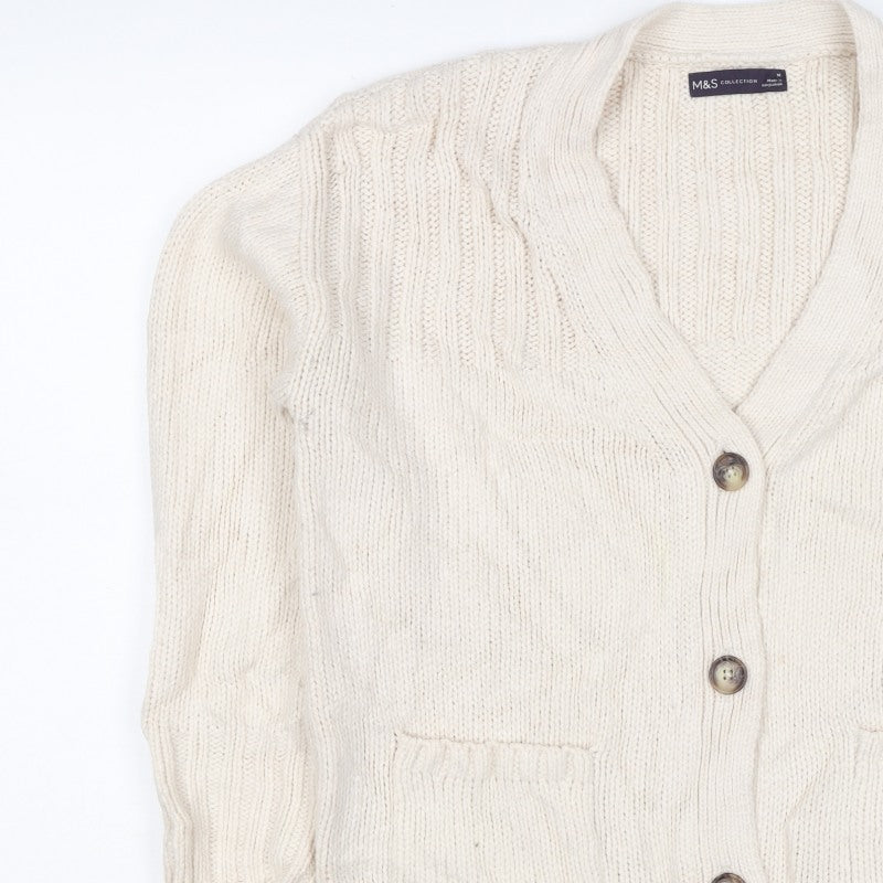 Marks & Spencer Women Ivory M Cable Knit Button Cardigan