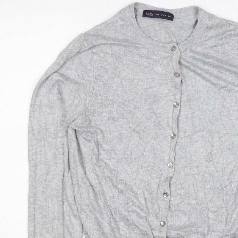 Marks & Spencer Women Grey UK 14 Round Neck Button Cardigan