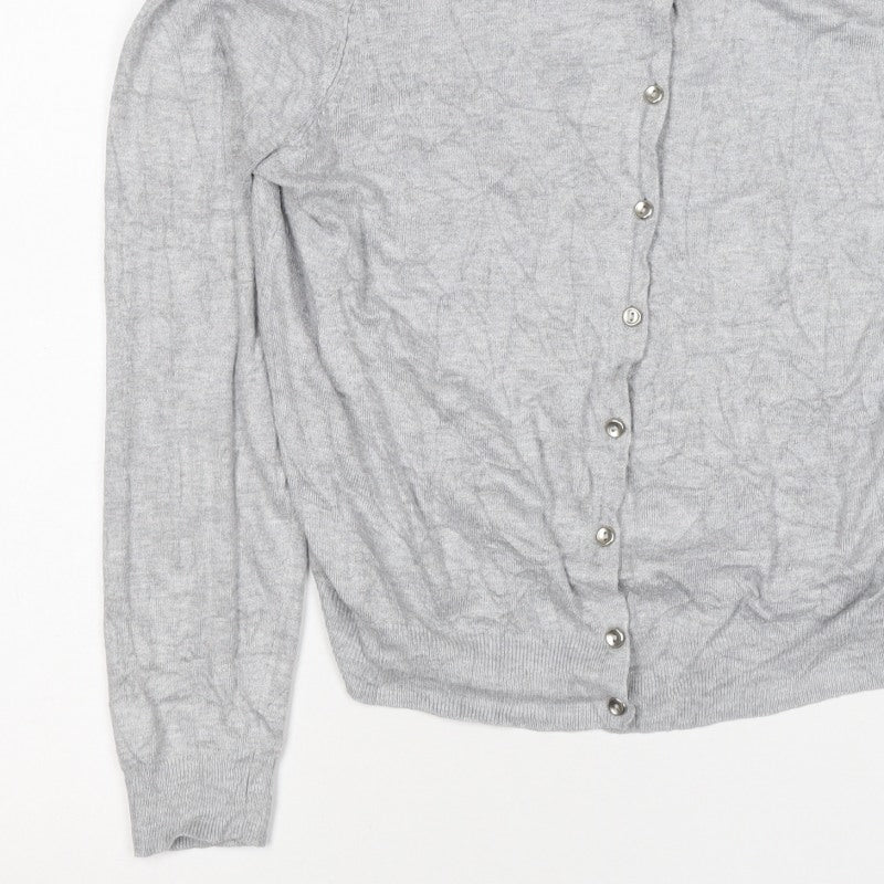 Marks & Spencer Women Grey UK 14 Round Neck Button Cardigan
