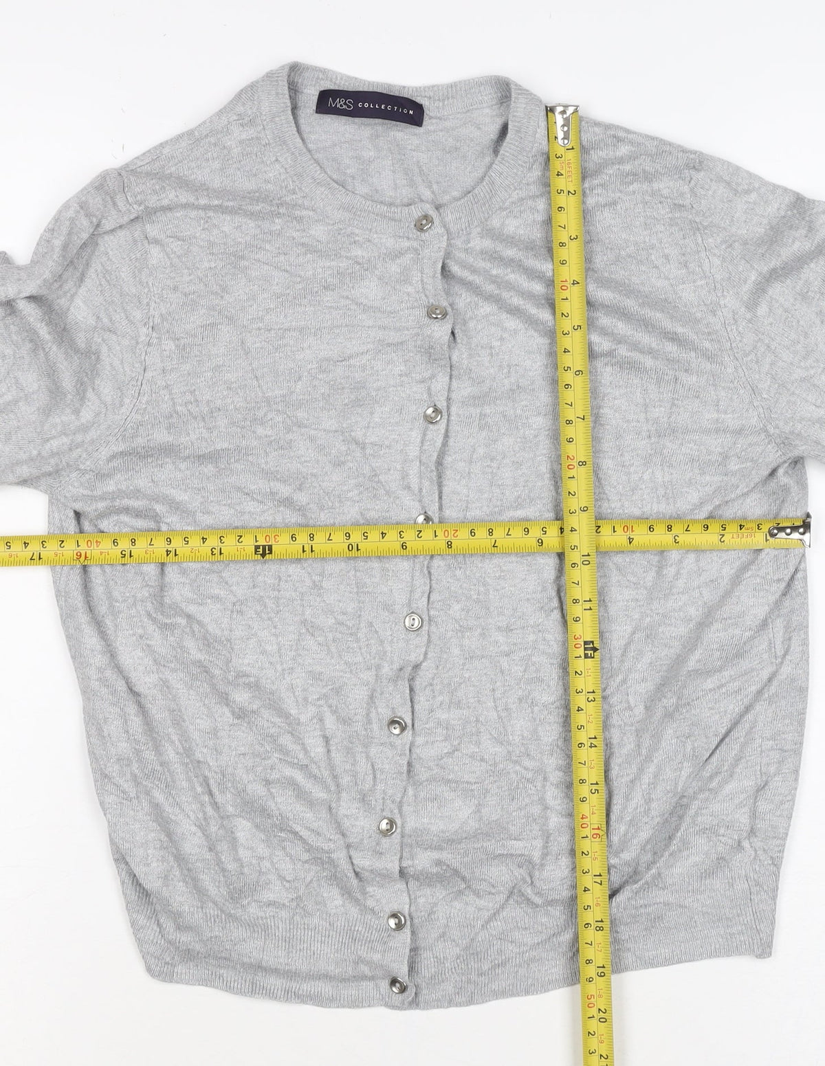 Marks & Spencer Women Grey UK 14 Round Neck Button Cardigan