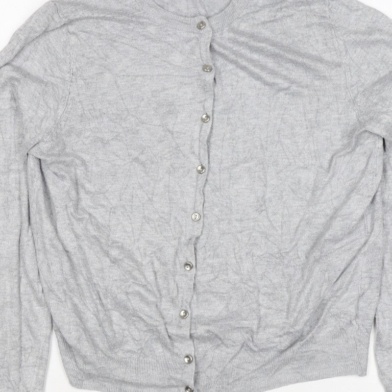 Marks & Spencer Women Grey UK 14 Round Neck Button Cardigan