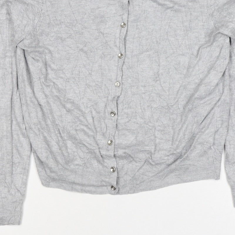 Marks & Spencer Women Grey UK 14 Round Neck Button Cardigan