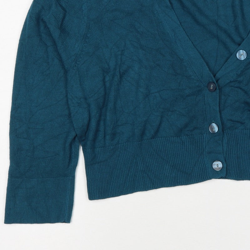 Marks & Spencer Women Blue V-Neck Button Cardigan UK 16 Knit