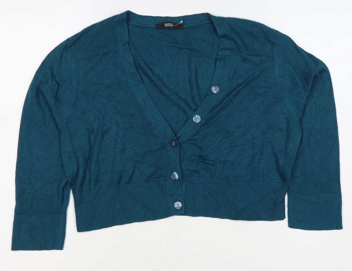 Marks & Spencer Women Blue V-Neck Button Cardigan UK 16 Knit