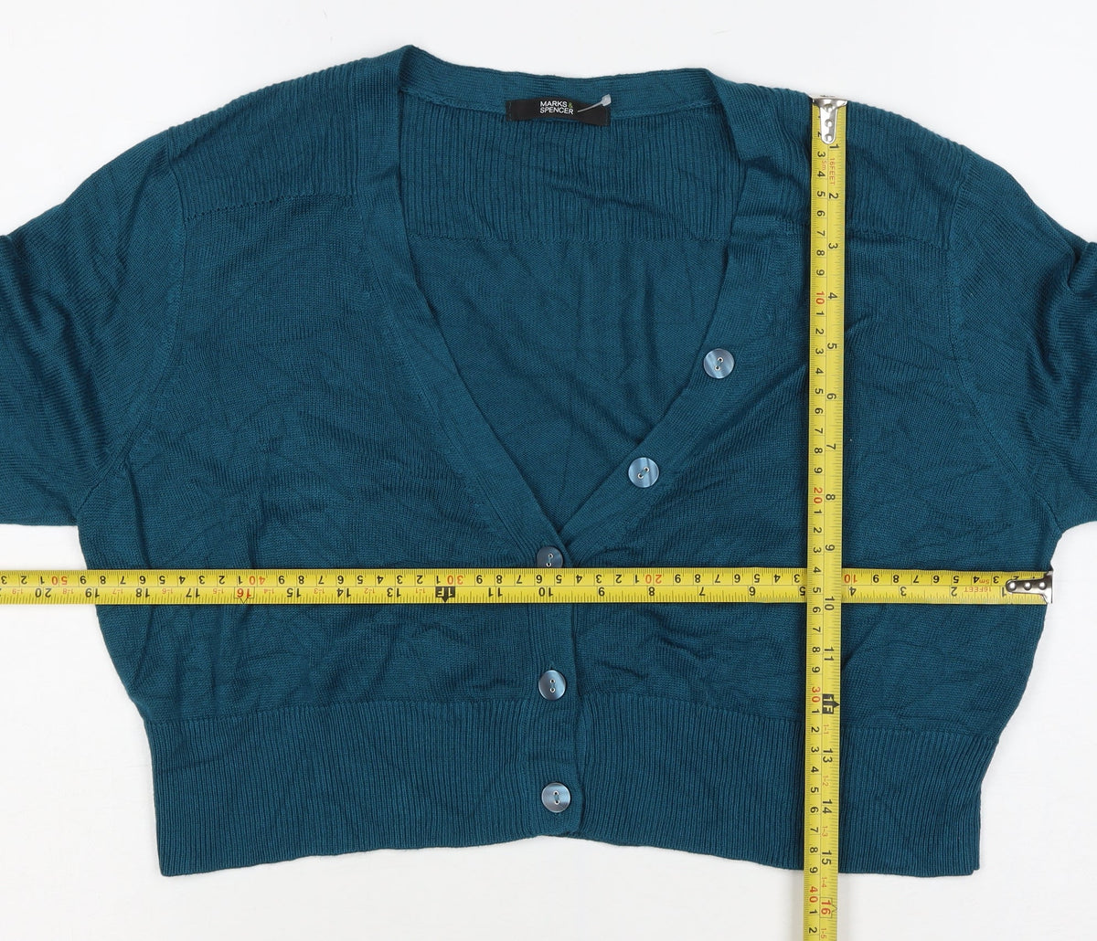 Marks & Spencer Women Blue V-Neck Button Cardigan UK 16 Knit
