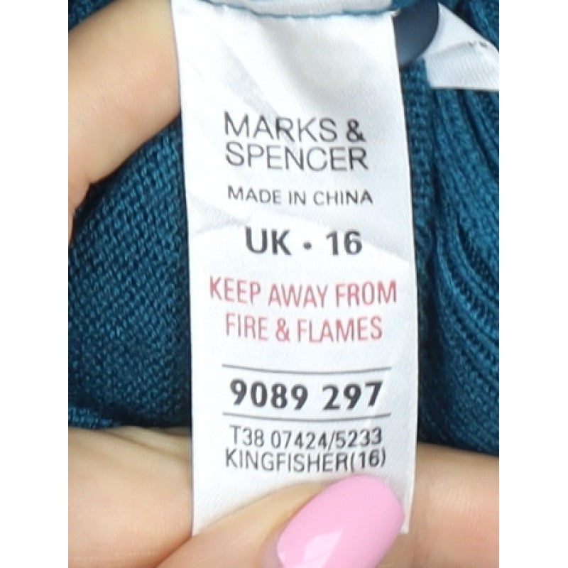Marks & Spencer Women Blue V-Neck Button Cardigan UK 16 Knit