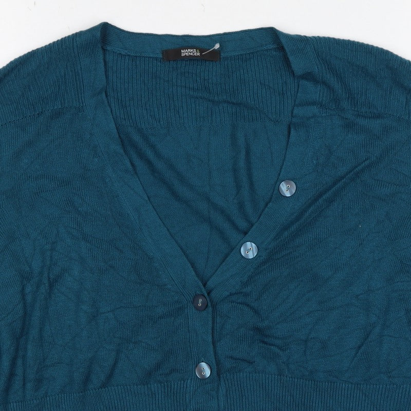 Marks & Spencer Women Blue V-Neck Button Cardigan UK 16 Knit