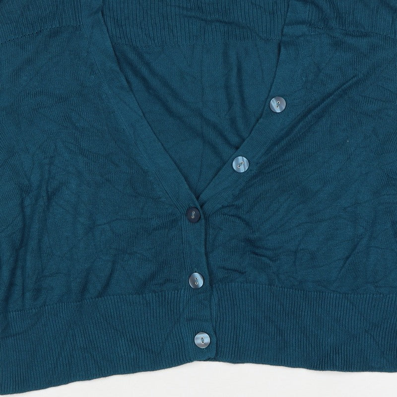 Marks & Spencer Women Blue V-Neck Button Cardigan UK 16 Knit