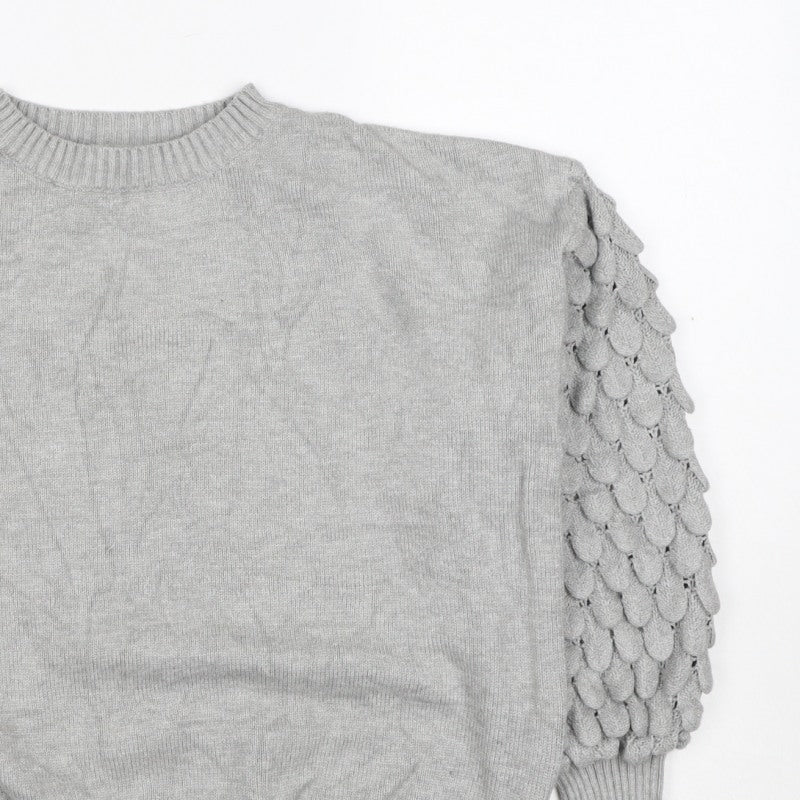 Kass Women’s Grey S Knit Jumper Textured Sleeve Crew Neck