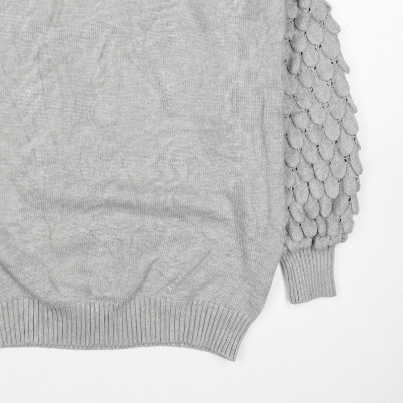 Kass Women’s Grey S Knit Jumper Textured Sleeve Crew Neck