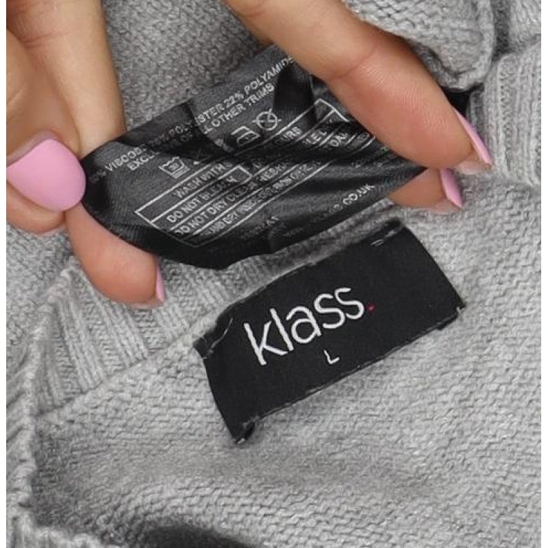 Kass Women’s Grey S Knit Jumper Textured Sleeve Crew Neck
