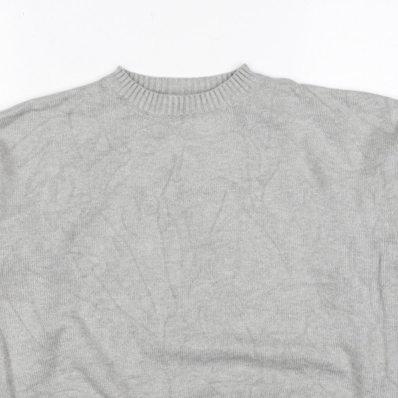Kass Women’s Grey S Knit Jumper Textured Sleeve Crew Neck