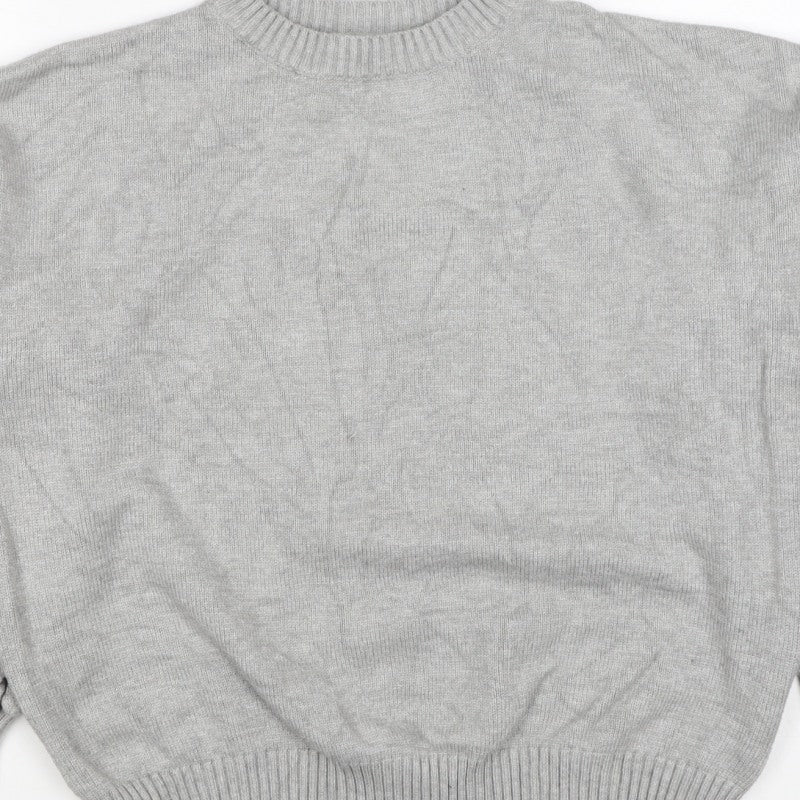 Kass Women’s Grey S Knit Jumper Textured Sleeve Crew Neck