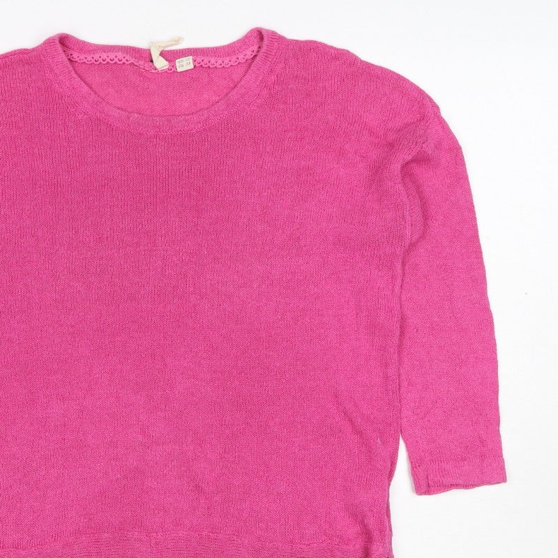 White Stuff Women’s Pink Linen Blend Knit Tunic Jumper UK 10