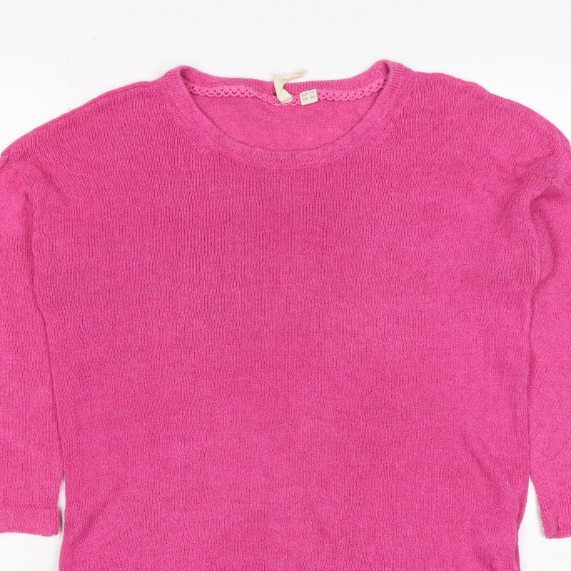 White Stuff Women’s Pink Linen Blend Knit Tunic Jumper UK 10