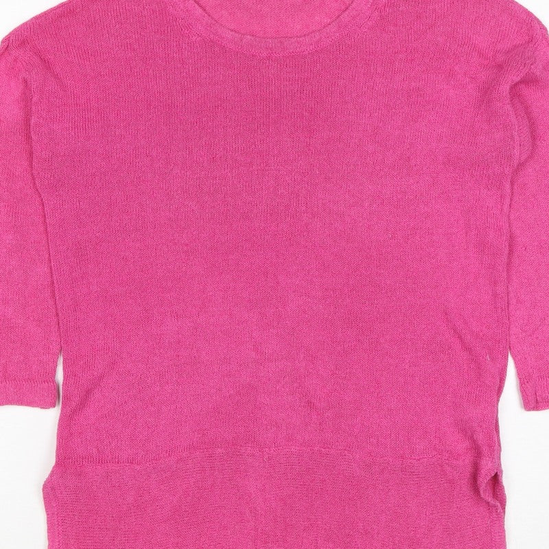 White Stuff Women’s Pink Linen Blend Knit Tunic Jumper UK 10