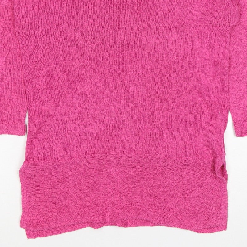 White Stuff Women’s Pink Linen Blend Knit Tunic Jumper UK 10