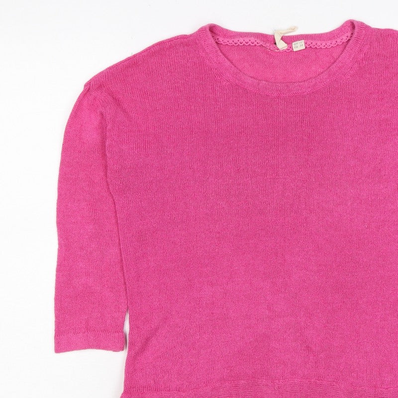 White Stuff Women’s Pink Linen Blend Knit Tunic Jumper UK 10