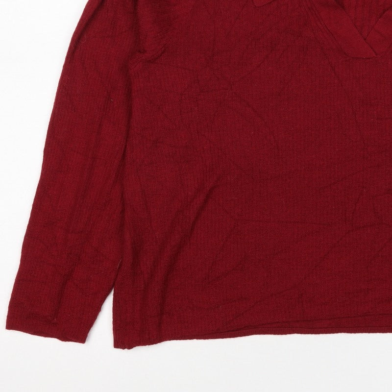 N. Premium Collection Women’s Red L Collared V-Neck Knit Jumper
