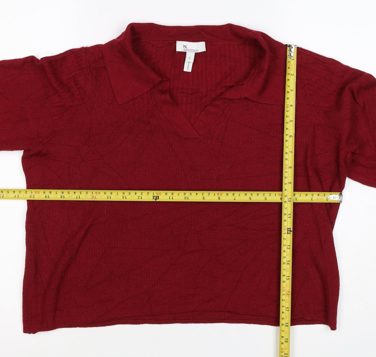 N. Premium Collection Women’s Red L Collared V-Neck Knit Jumper
