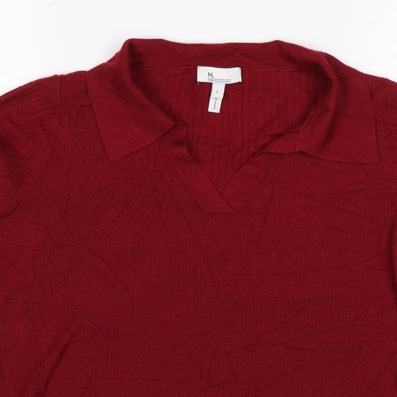 N. Premium Collection Women’s Red L Collared V-Neck Knit Jumper